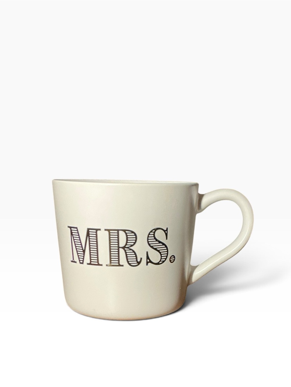 MRS. Mug White Ceramic Coffee Cup Black Striped Lettering Bridal Wedding